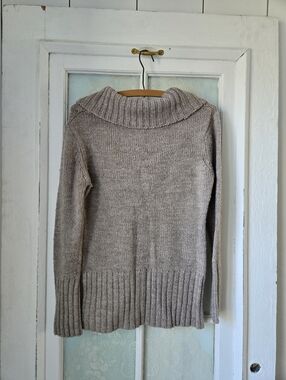 Suzy Shier Taupe Cable Knit Shawl Collar Sweater L